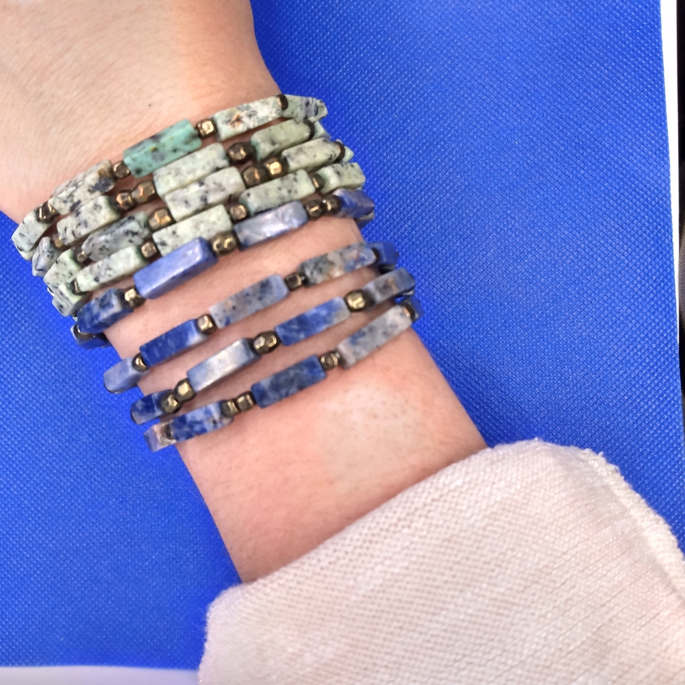 Elegant Blue and Green Stone Bracelet Set
